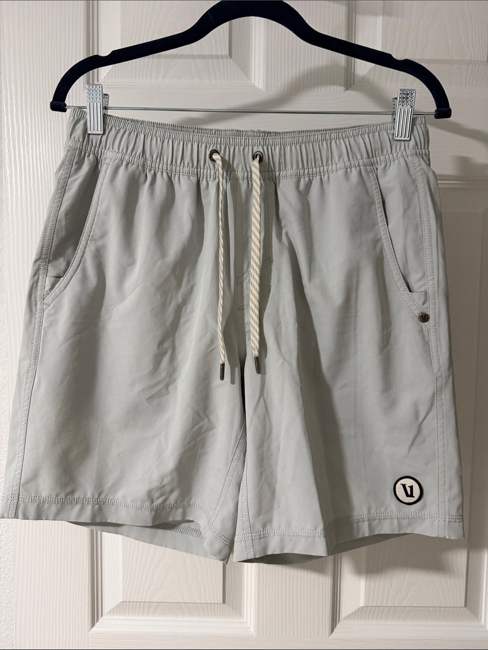 Vuori Light Gray Swim Board Shorts with Drawstring